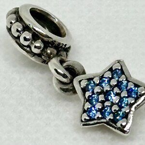 Authentic Pandora Silver Dangle Star Pave Blue CZ Dangle Charm